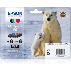 Epson kasečių rinkinys (C13T26164010), juoda, žydra, purpurinė, geltona kasetė