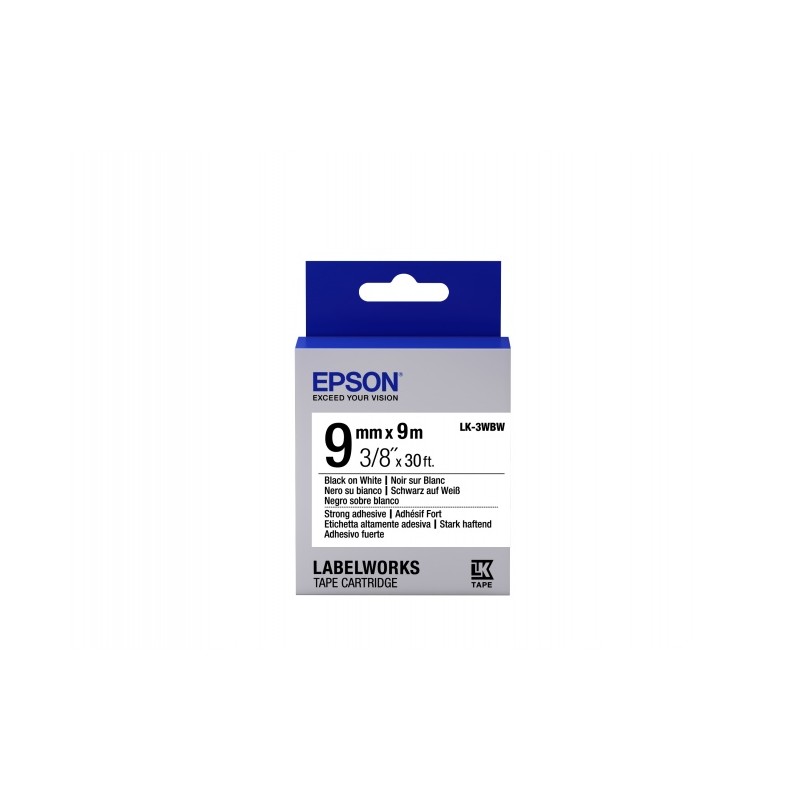 Epson Label Cartridge LK-3WBW Strong Adhesive Black on White 9mm (9m)