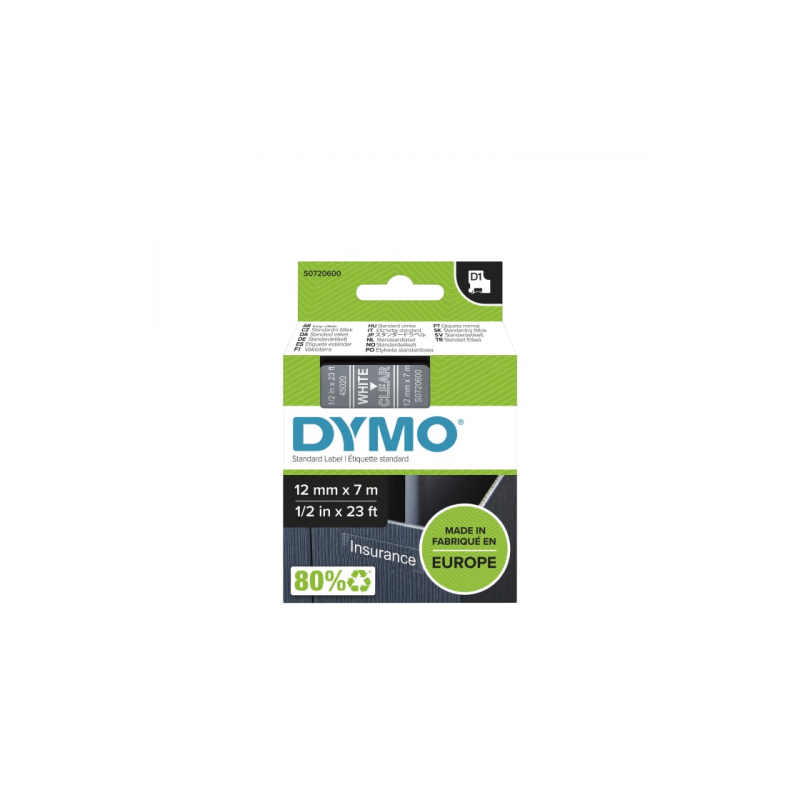 Dymo baltos etiketės ant permatomo