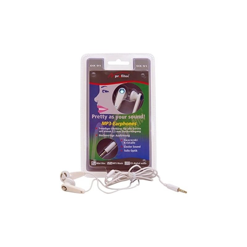 Laidinės ausinės Profitec DX91 PI, MP3, 3.5mm stereo jack, su rožiniais Swarovski Crystal elementais