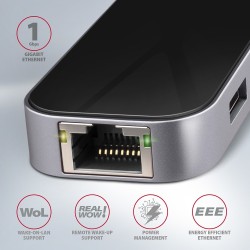 USB šakotuvas AXAGON HMC-6GL 3x USB-A, HDMI, RJ-45, USB 3.2 Gen 1 hub, PD 100W, 20cm USB-C cable