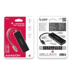 USB šakotuvas AXAGON HUE-G1C 4x USB3.2 Gen 1 SLIM hub w. 14cm USB Type-C cable