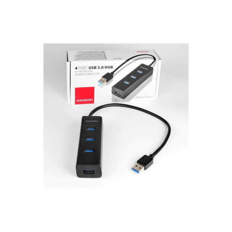 USB šakotuvas AXAGON HUE-S2B 4x USB3.0 Charging Hub, MicroUSB Charging Connector