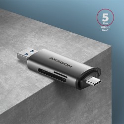 Kortelių skaitytuvas AXAGON CRE-SAC External USB 3.2 Gen1 Type-C+Type-A 2-slot SD/microSD