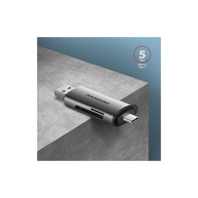 Kortelių skaitytuvas AXAGON CRE-SAC External USB 3.2 Gen1 Type-C+Type-A 2-slot SD/microSD