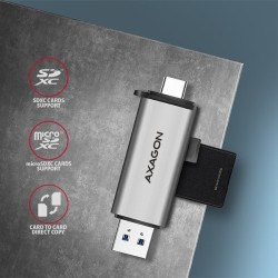 Kortelių skaitytuvas AXAGON CRE-SAC External USB 3.2 Gen1 Type-C+Type-A 2-slot SD/microSD