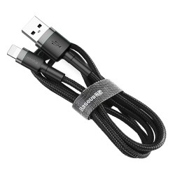 Kabelis Baseus USB2.0 A kištukas - IP lightning, 2 m, QC3.0 su nailoniniu šarvu Cafule pilkas/juodas