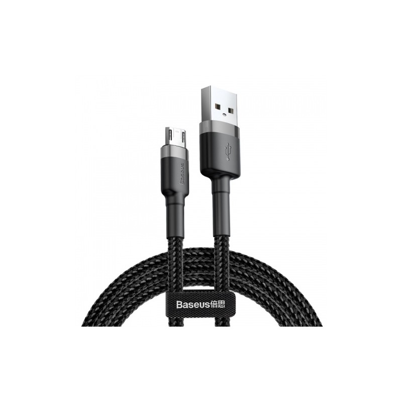 Kabelis Baseus USB2.0 A kištukas -  micro USB 2 m, QC3.0 su nailoniniu šarvu Cafule pilkas/juodas