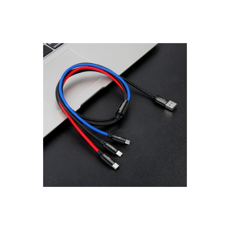 Kabelis Baseus USB2.0 A kištukas ir 3 kištukai (USB C, micro USB, lightning)