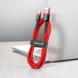 Kabelis Baseus USB2.0 A kištukas - USB C kištukas 0.5 m, QC3.0 su nailoniniu šarvu Cafule, raudonas