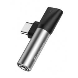 Adapteris Baseus USB C kištukas - 3.5 mm stereo lizdas, su krovimo galimybe, sidabrinis/juodas