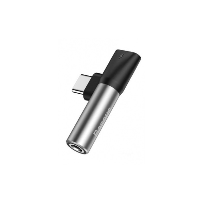 Adapteris Baseus USB C kištukas - 3.5 mm stereo lizdas, su krovimo galimybe, sidabrinis/juodas
