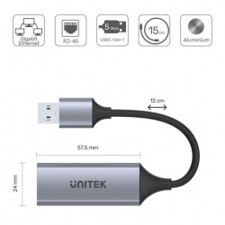 UNITEK U1309A Adapteris USB A 3.1 Gen 1 - RJ45, 1000 MBps