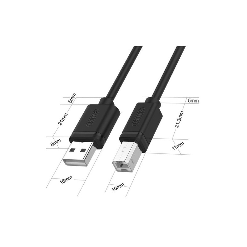 UNITEK Y-C420GBK USB kabelis, USB 2.0, USB A - USB B, 3 m, Juodas