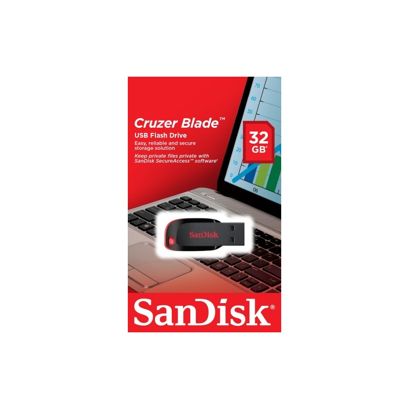 USB atmintinė SanDisk Cruzer Blade USB Flash Drive 32GB, Black, Red