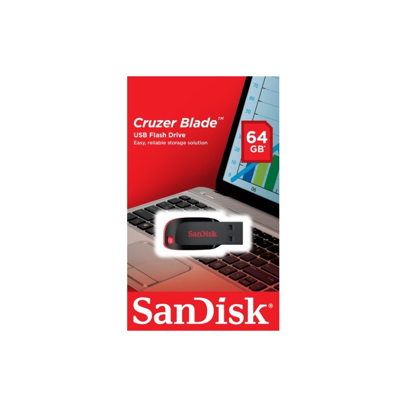 USB atmintinė SanDisk Cruzer Blade USB Flash Drive 64GB, Black, Red