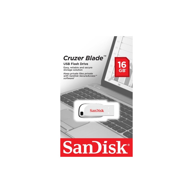 USB atmintinė SanDisk Cruzer Blade USB Flash Drive 16GB, White