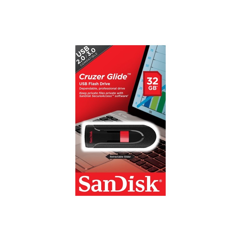 USB atmintinė SanDisk Cruzer Glide USB Flash Drive 32GB, Black, Red