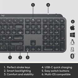 Belaidė klaviatūra ir pelė + Atrama riešui Logitech MX Keys Combo for Business Gen 2, Graphite