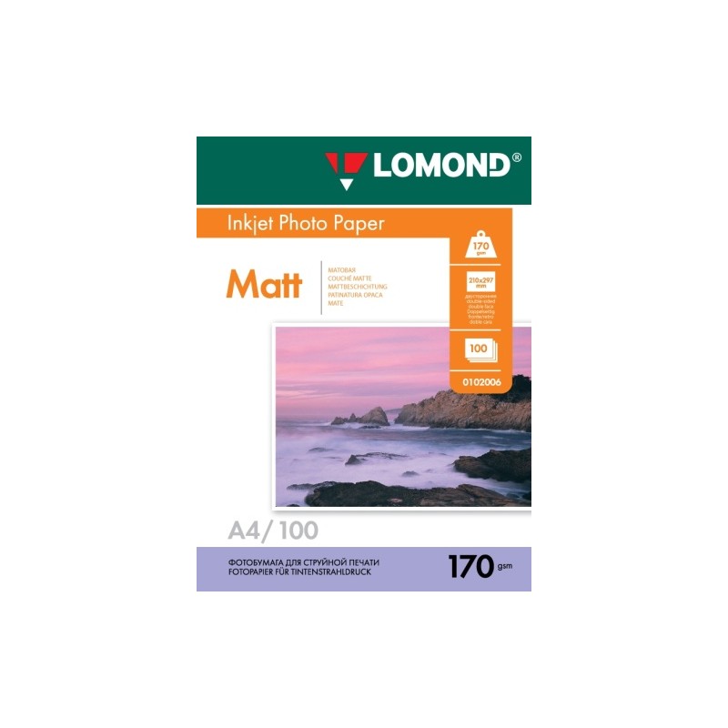 Fotopopierius Lomond Photo Inkjet Paper Matinis 170 g/m2 A4, 100 lapų, dvipusis