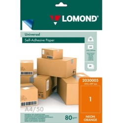 Lipnus popierius lipdukams Lomond Self-Adhesive Universal Labels 1/210x297, A4, 50 lapų, Orange neon