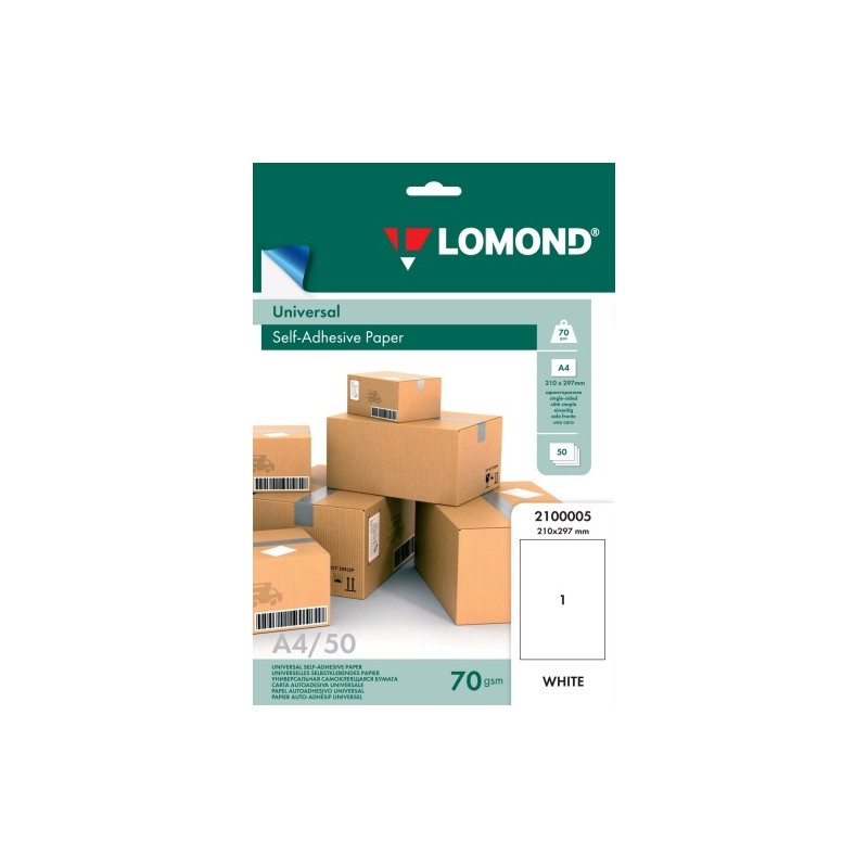 Lipnus popierius lipdukams Lomond Self-Adhesive Universal Labels, 1/210x297, A4, 50 lapų, Balta