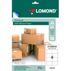 Lipnus popierius lipdukams Lomond Self-Adhesive Universal Labels, 8/105x74,3, A4, 50 lapų, Balta