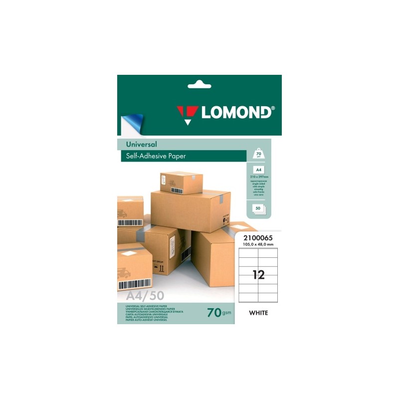 Lipnus popierius lipdukams Lomond Self-Adhesive Universal Labels, 12/105x48, A4, 50 lapų, Balta