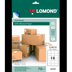 Lipnus popierius lipdukams Lomond Self-Adhesive Universal Labels, 18/66,7x46, A4, 50 lapų, Balta