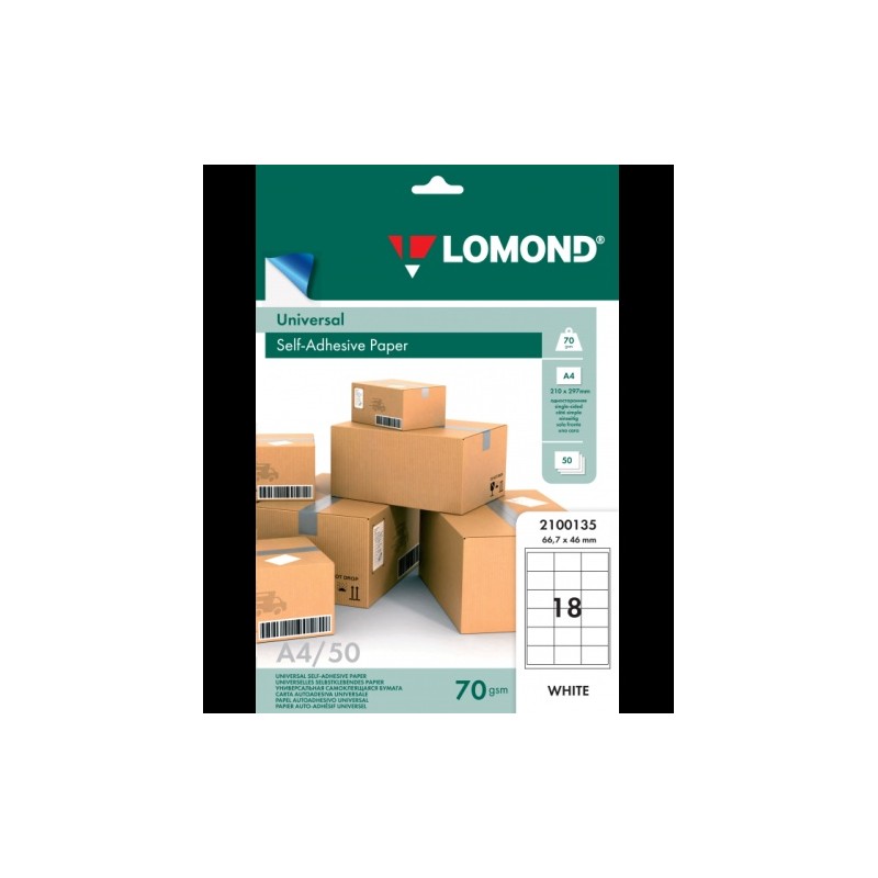 Lipnus popierius lipdukams Lomond Self-Adhesive Universal Labels, 18/66,7x46, A4, 50 lapų, Balta