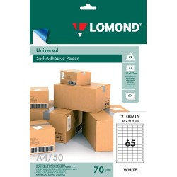 Lipnus popierius lipdukams Lomond Self-Adhesive Universal Labels, 65/38x21,2, A4, 50 lapų, Balta