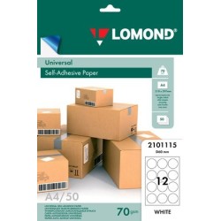 Lipnus popierius lipdukams Lomond Self-Adhesive Universal Labels, 12x d-60mm, A4, 50 lapų, Balta