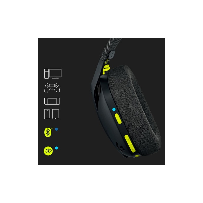 Logitech G435 LIGHTSPEED Belaidės žaidimų ausinės, Black and Neon Yellow