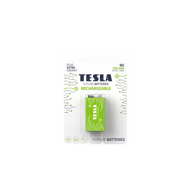 Baterija Tesla (16090121) įkraunama 9V GREEN+ RECHARGEABLE 9V / 6HR61 / NiMH 250 MAH