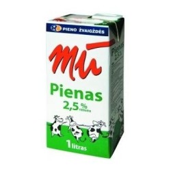 Pienas MŪ, pasterizuotas, 2.5 rieb., 1l x 12vnt.