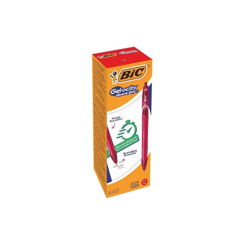 Bic Gelinis rašiklis Gel-Ocity Quick Dry, raudonas, pakuotėje 12 vnt. 494671