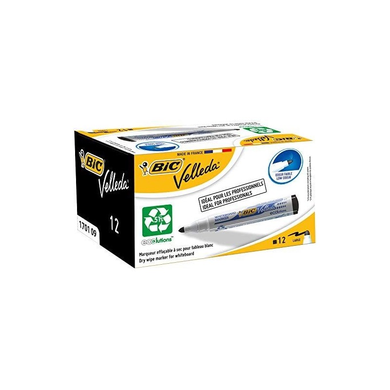 Bic Žymeklis baltai lentai Velleda 1701 1-5 mm, juodas, pakuotėje 12 vnt. 701092