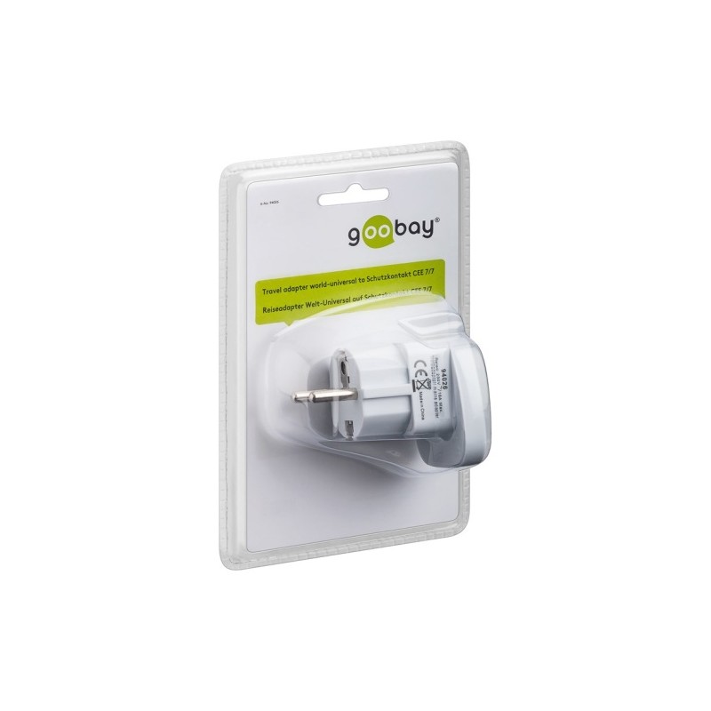 Goobay 94026 World to EU Travel Adapter, kelionių adapteris (UK, US, IT, CH, į EU), Balta