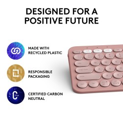 Logitech Pebble Keys 2 K380s Belaidė klaviatūra, RF Wireless+Bluetooth, US INT, Tonal Rose