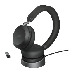 Jabra Evolve2 75 MS Teams Belaidės ausinės, Bluetooth, USB-A, Charging Stand, Juoda