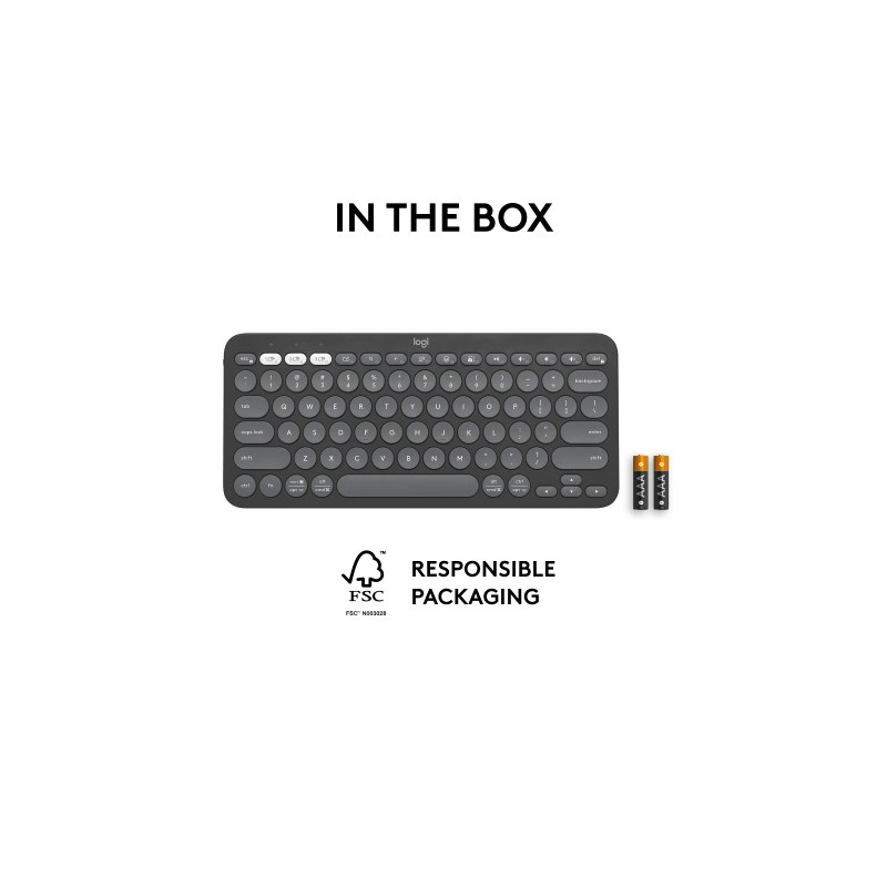 Logitech Pebble Keys 2 K380s Belaidė klaviatūra, RF Wireless + Bluetooth, US INT, Tonal Graphite