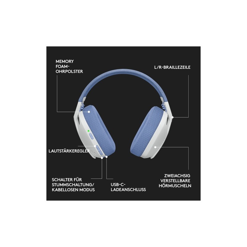 Logitech G435 LIGHTSPEED Belaidės žaidimų ausinės, Bluetooth, Off White and Lilac