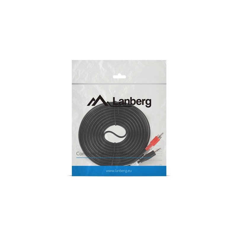 Lanberg CA-MJRC-10CC-0050-BK audio kabelis Mini Jack 3.5 mm, 2 x RCA (Chinch), 5 m, Juoda