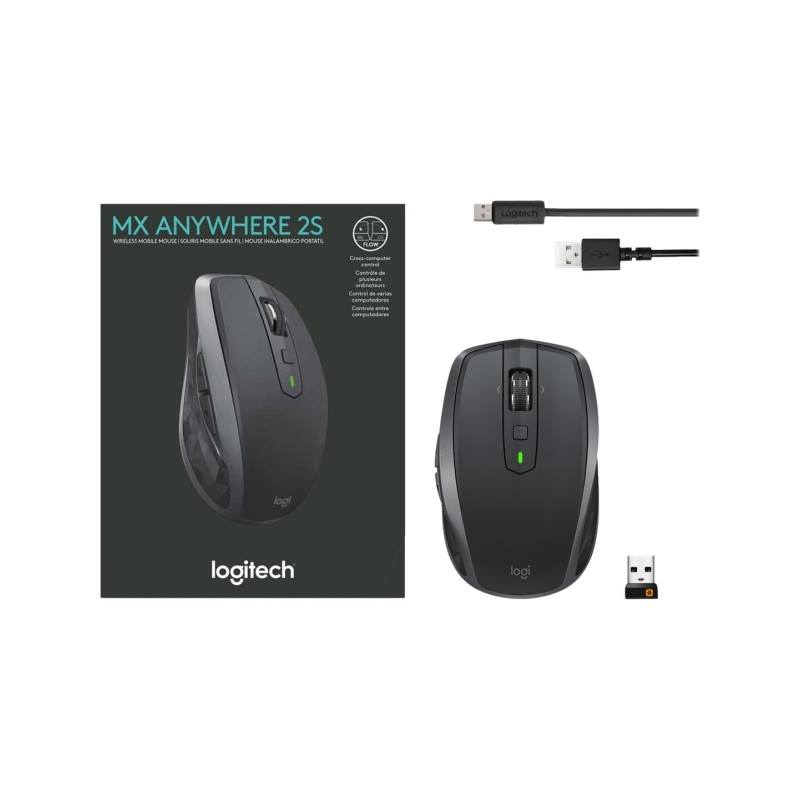 Logitech MX Anywhere 2S Belaidė pelė, RF Wireless + Bluetooth, 4000 DPI, Graphite