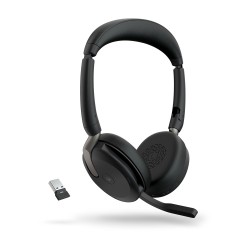 Jabra Evolve2 65 Flex MS Stereo Belaidės ausinės, Bluetooth, USB-A, Wireless Charging, Juoda