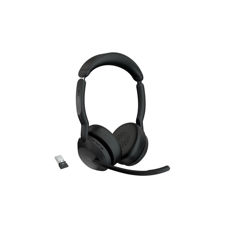 Jabra Evolve2 55 MS Stereo Link380a Belaidės ausinės, Bluetooth, USB-A, Juoda