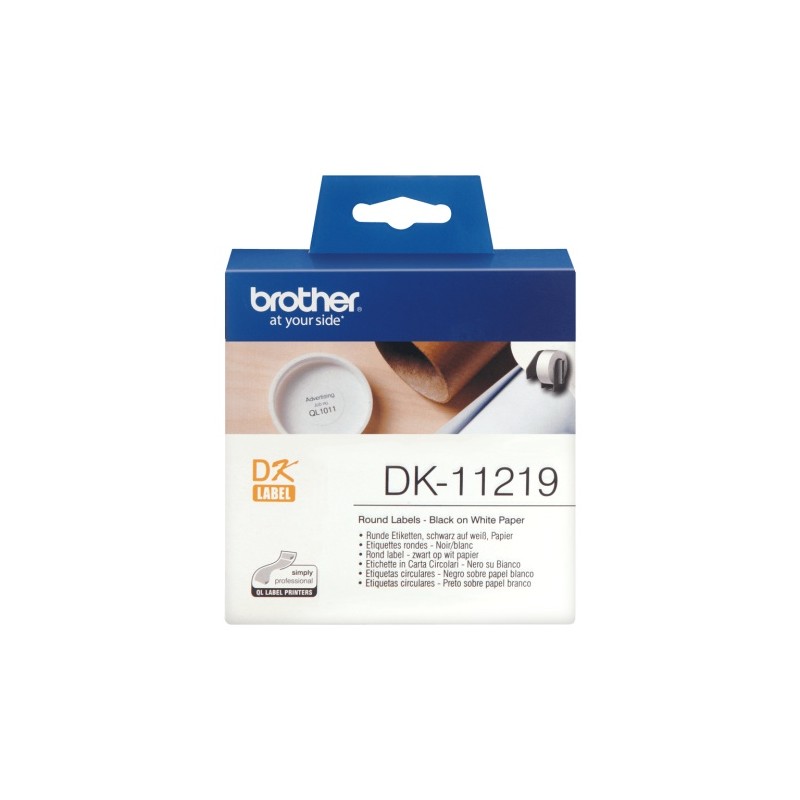 Brother DK-11219 (DK11219) Round Labels, Black on White, 12 mm, 1200 labels per roll