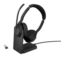 Jabra Evolve2 55 UC Stereo Link380a Belaidės/Laidinės ausinės Bluetooth USB-A, Charging Stand, Juoda