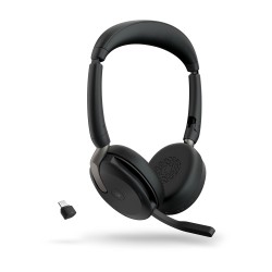 Jabra Evolve2 65 Flex MS Stereo Link380c Belaidės ausinės Bluetooth, USB-C, Wireless Charging, Juoda