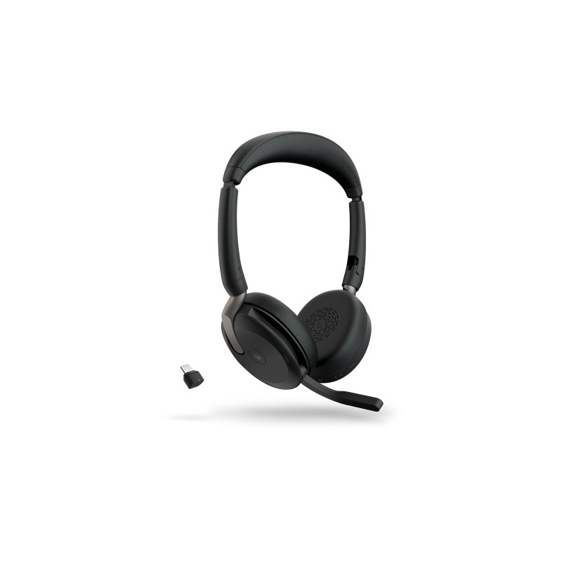 Jabra Evolve2 65 Flex MS Stereo Link380c Belaidės ausinės Bluetooth, USB-C, Wireless Charging, Juoda